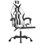 Gaming Chair with Footrest White and Black Faux Leather