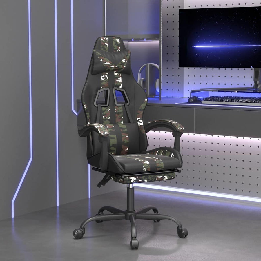 Gaming Chair with Footrest Black and Camouflage Faux Leather