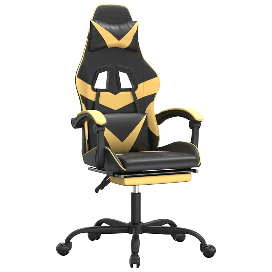 Gaming Chair with Footrest Black and Gold Faux Leather