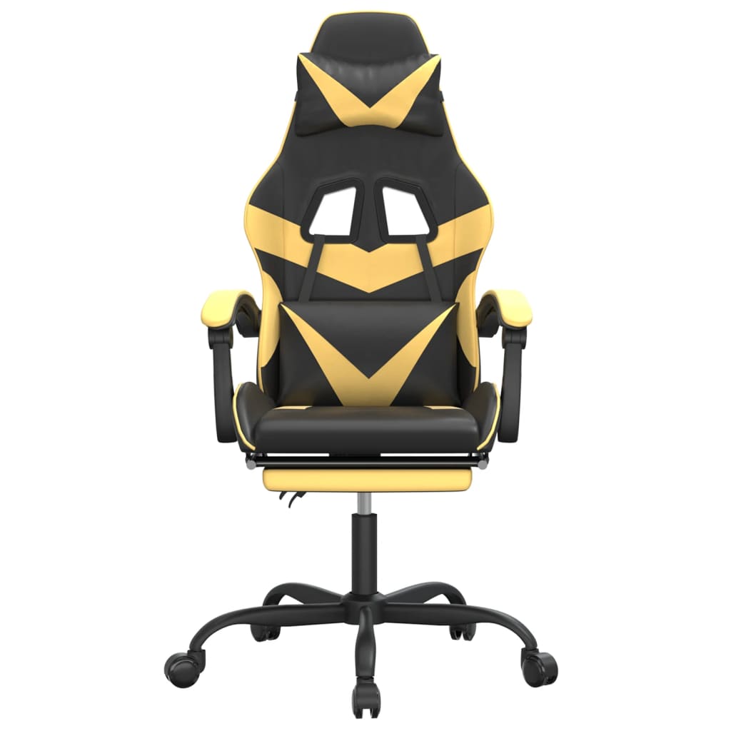 Gaming Chair with Footrest Black and Gold Faux Leather