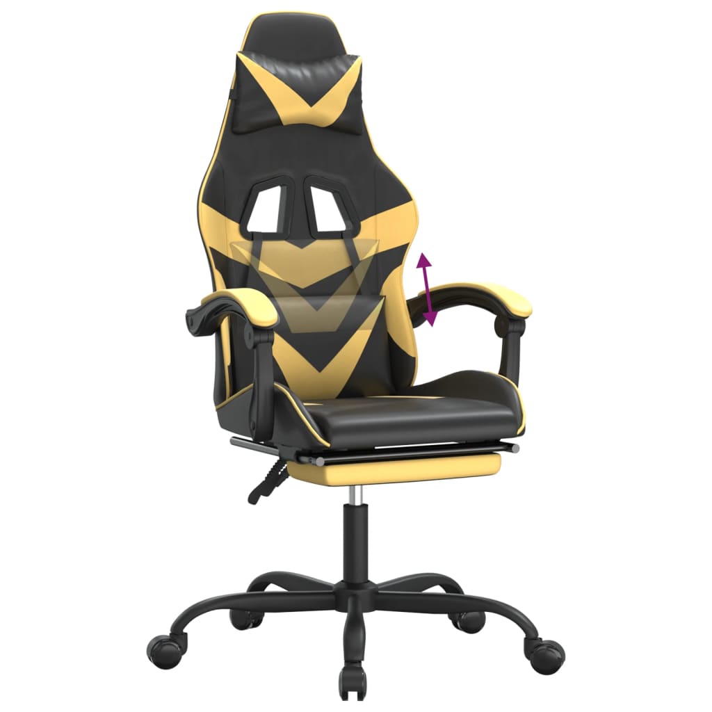 Gaming Chair with Footrest Black and Gold Faux Leather