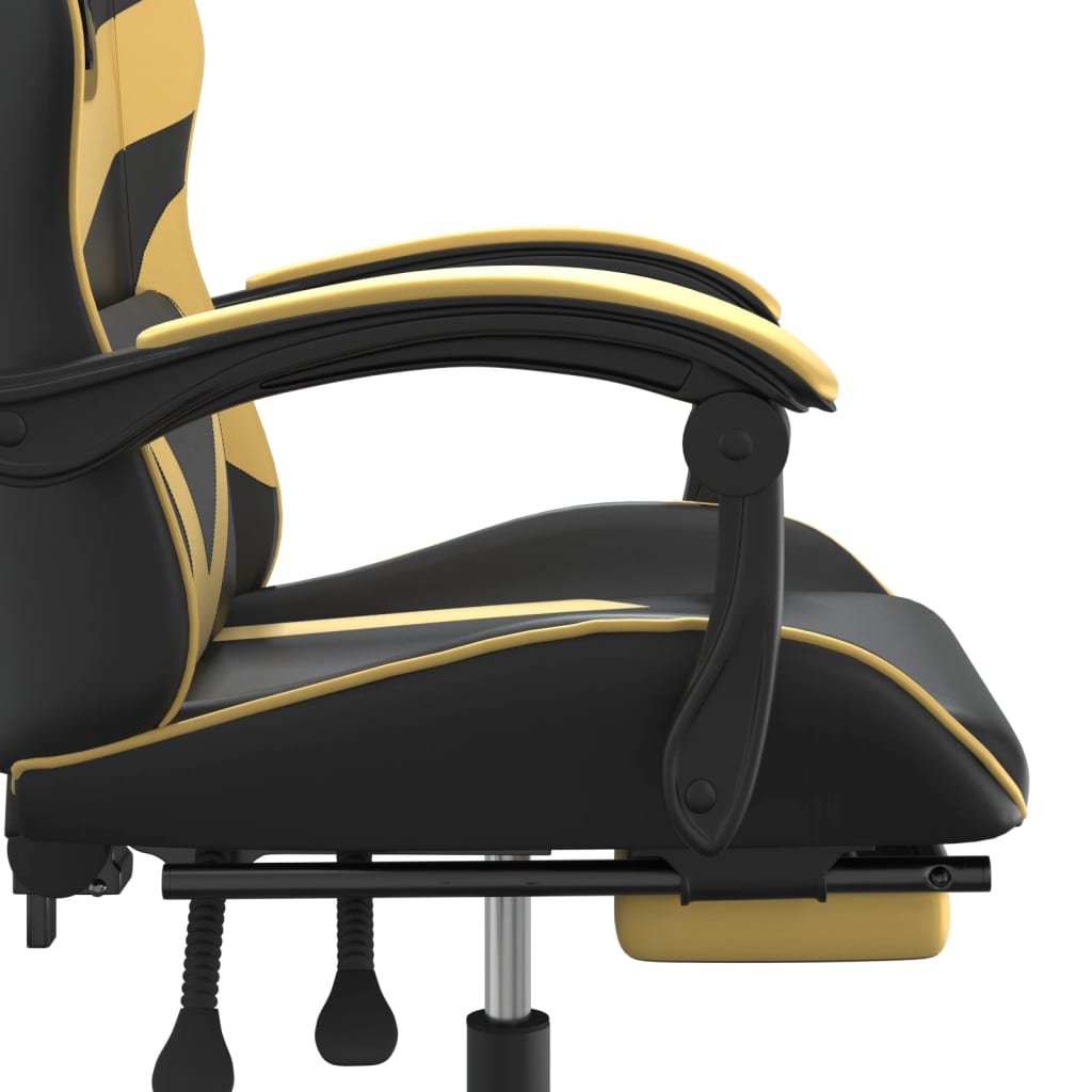 Gaming Chair with Footrest Black and Gold Faux Leather