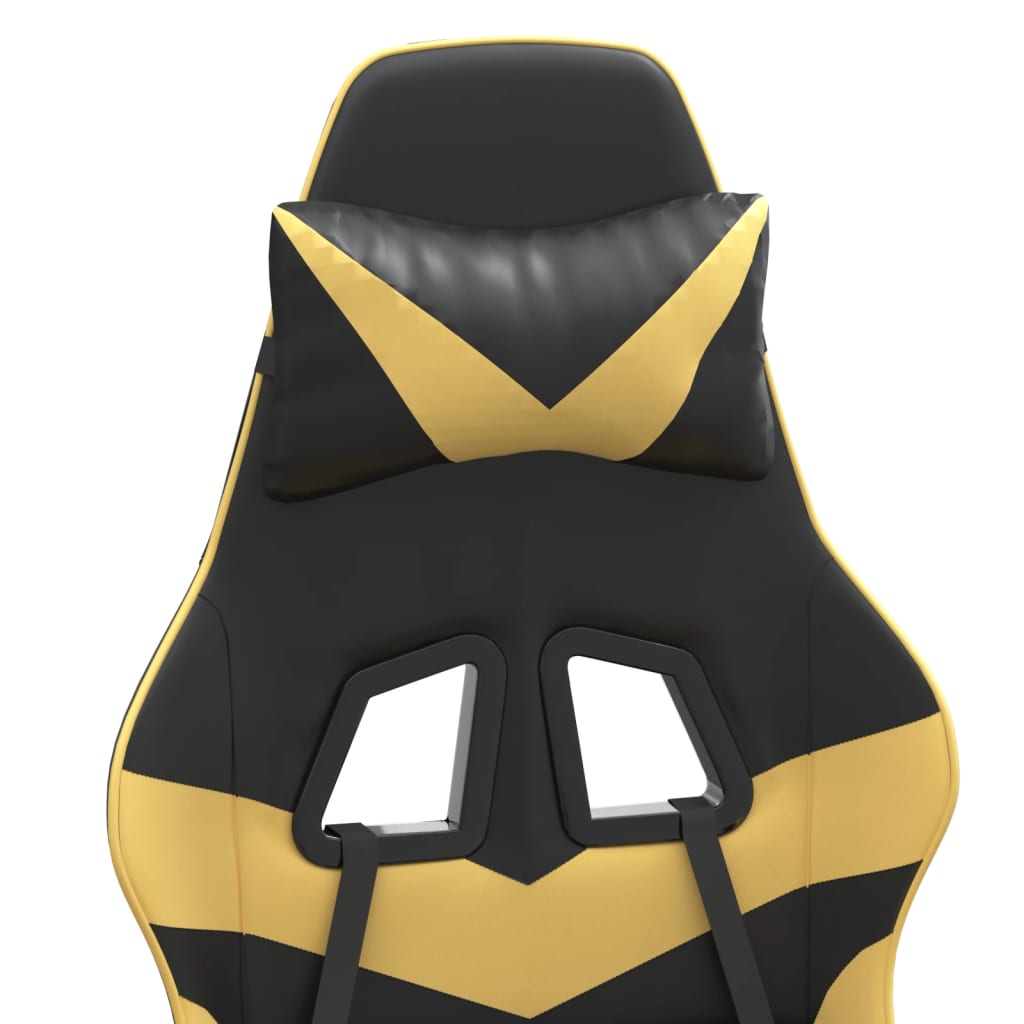 Gaming Chair with Footrest Black and Gold Faux Leather