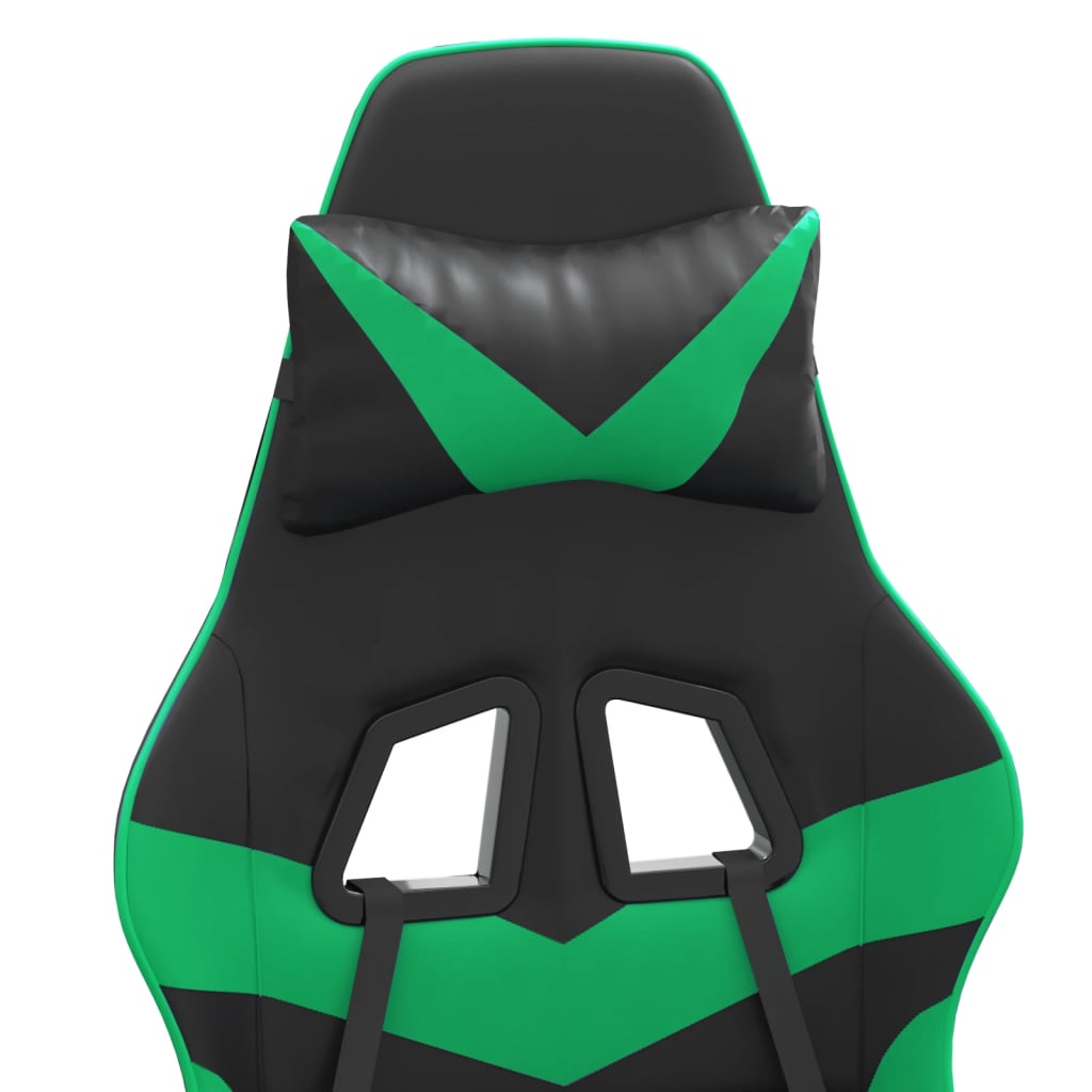 Gaming Chair with Footrest Black and Green Faux Leather