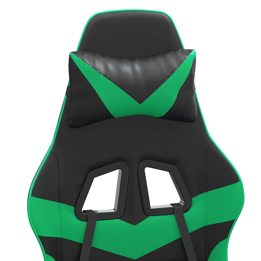 Gaming Chair with Footrest Black and Green Faux Leather