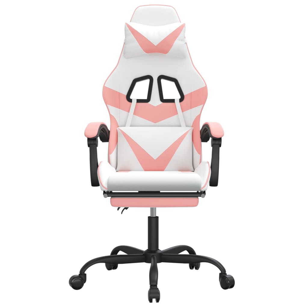Gaming Chair with Footrest White and Pink Faux Leather