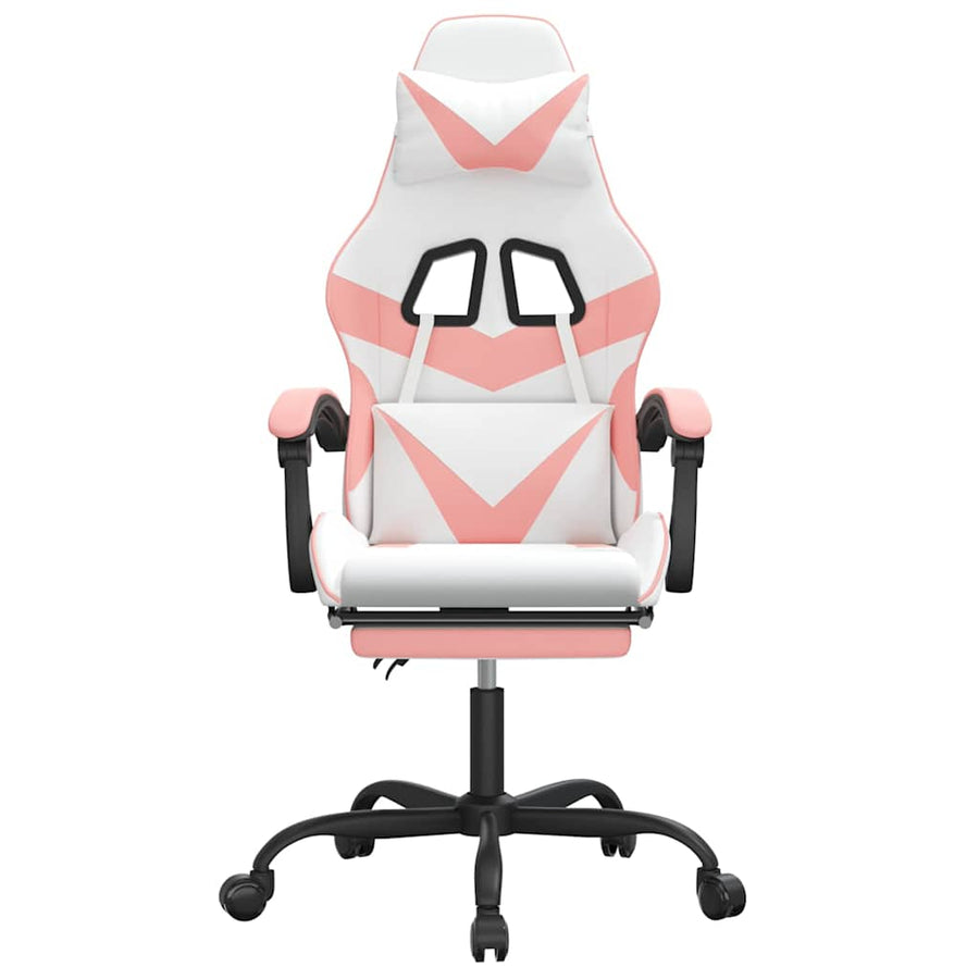 Gaming Chair with Footrest White and Pink Faux Leather