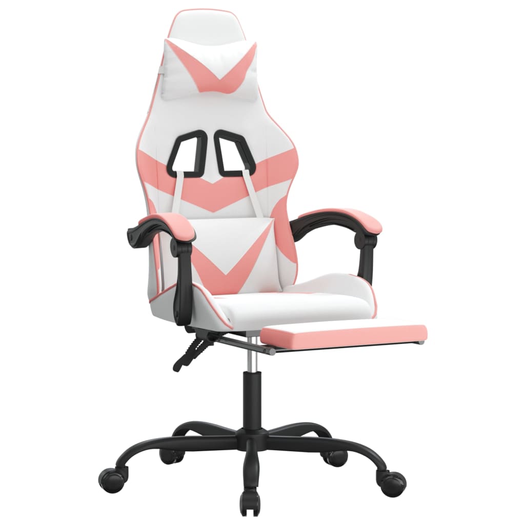 Gaming Chair with Footrest White and Pink Faux Leather
