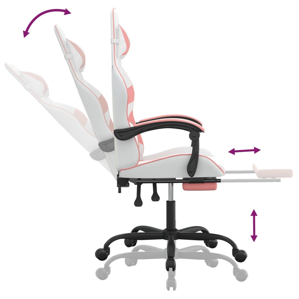 Gaming Chair with Footrest White and Pink Faux Leather