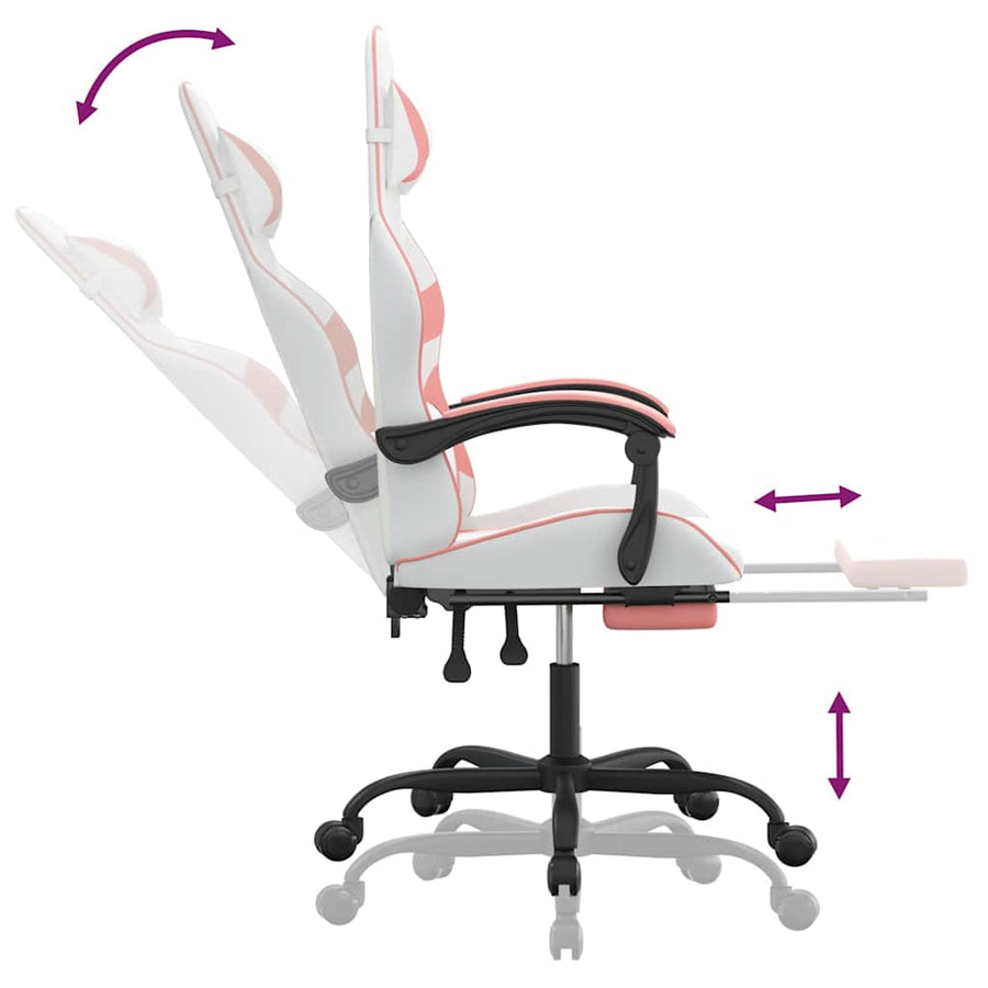 Gaming Chair with Footrest White and Pink Faux Leather