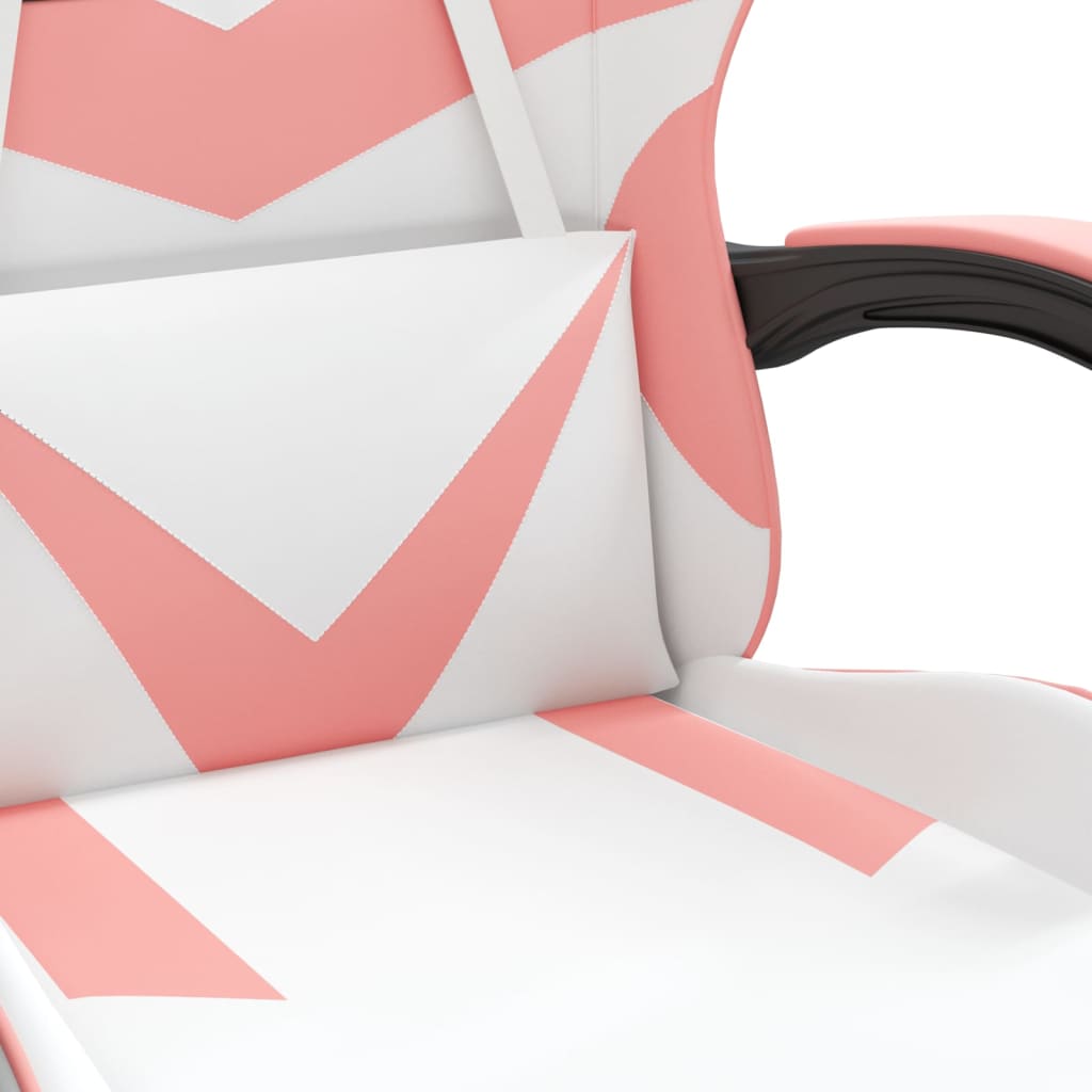 Gaming Chair with Footrest White and Pink Faux Leather