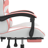 Gaming Chair with Footrest White and Pink Faux Leather