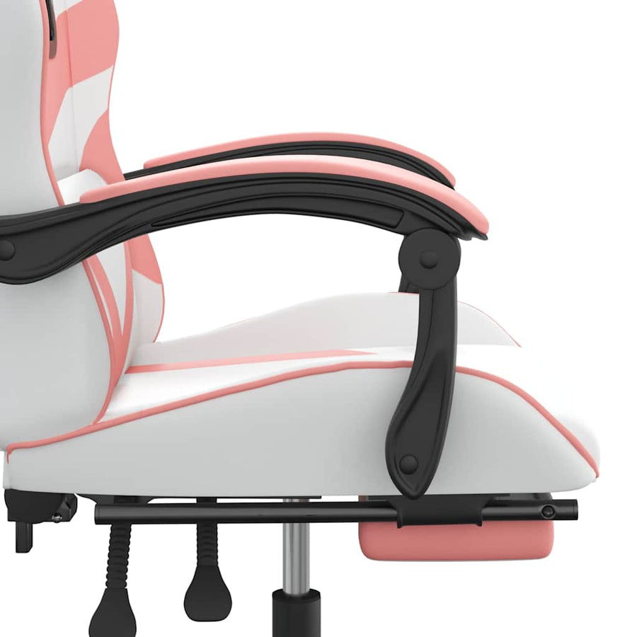 Gaming Chair with Footrest White and Pink Faux Leather