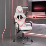 Gaming Chair with Footrest White and Pink Faux Leather