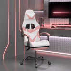 Gaming Chair with Footrest White and Pink Faux Leather