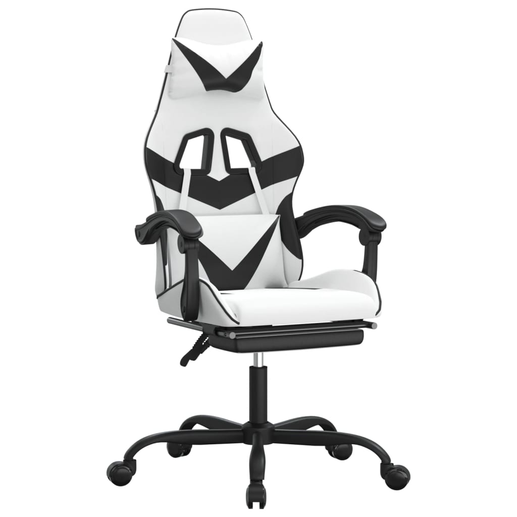 Gaming Chair with Footrest White and Black Faux Leather