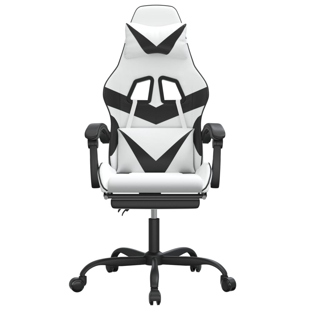 Gaming Chair with Footrest White and Black Faux Leather