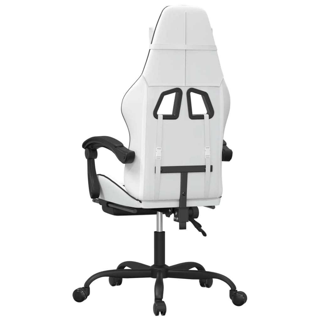 Gaming Chair with Footrest White and Black Faux Leather