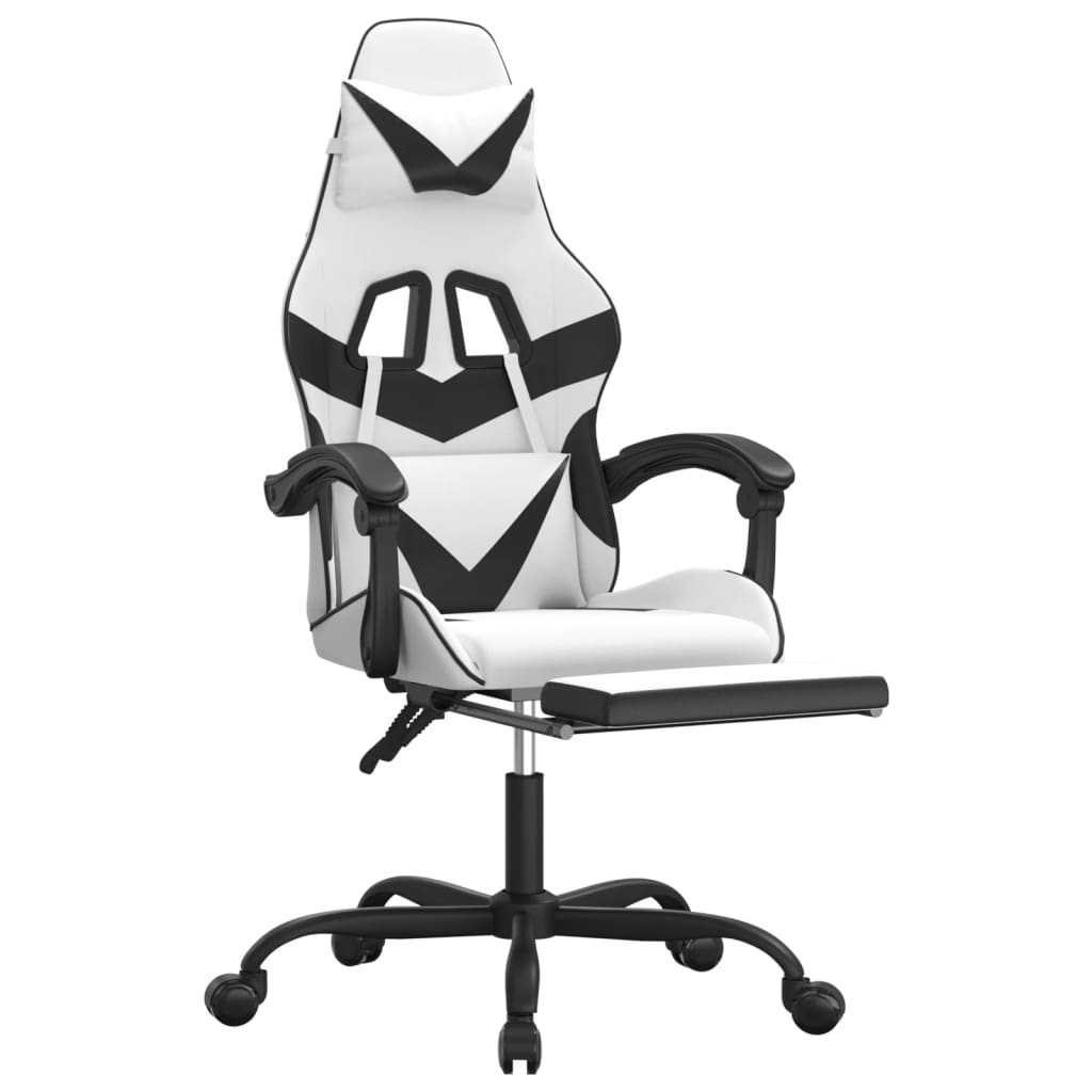Gaming Chair with Footrest White and Black Faux Leather