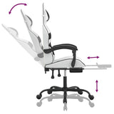 Gaming Chair with Footrest White and Black Faux Leather - Close-Up Angle