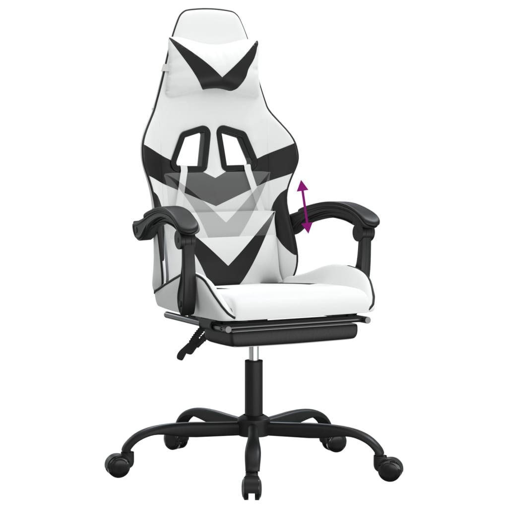 Gaming Chair with Footrest White and Black Faux Leather