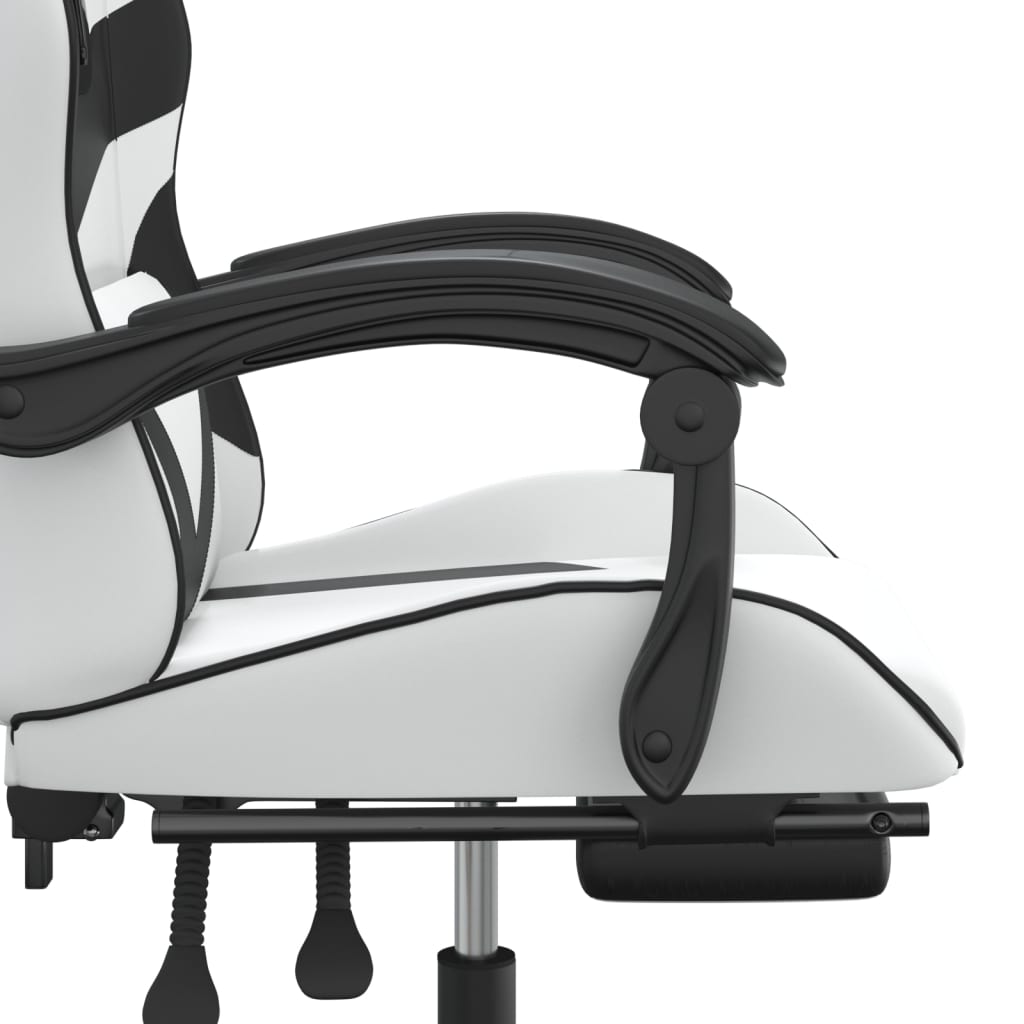 Gaming Chair with Footrest White and Black Faux Leather