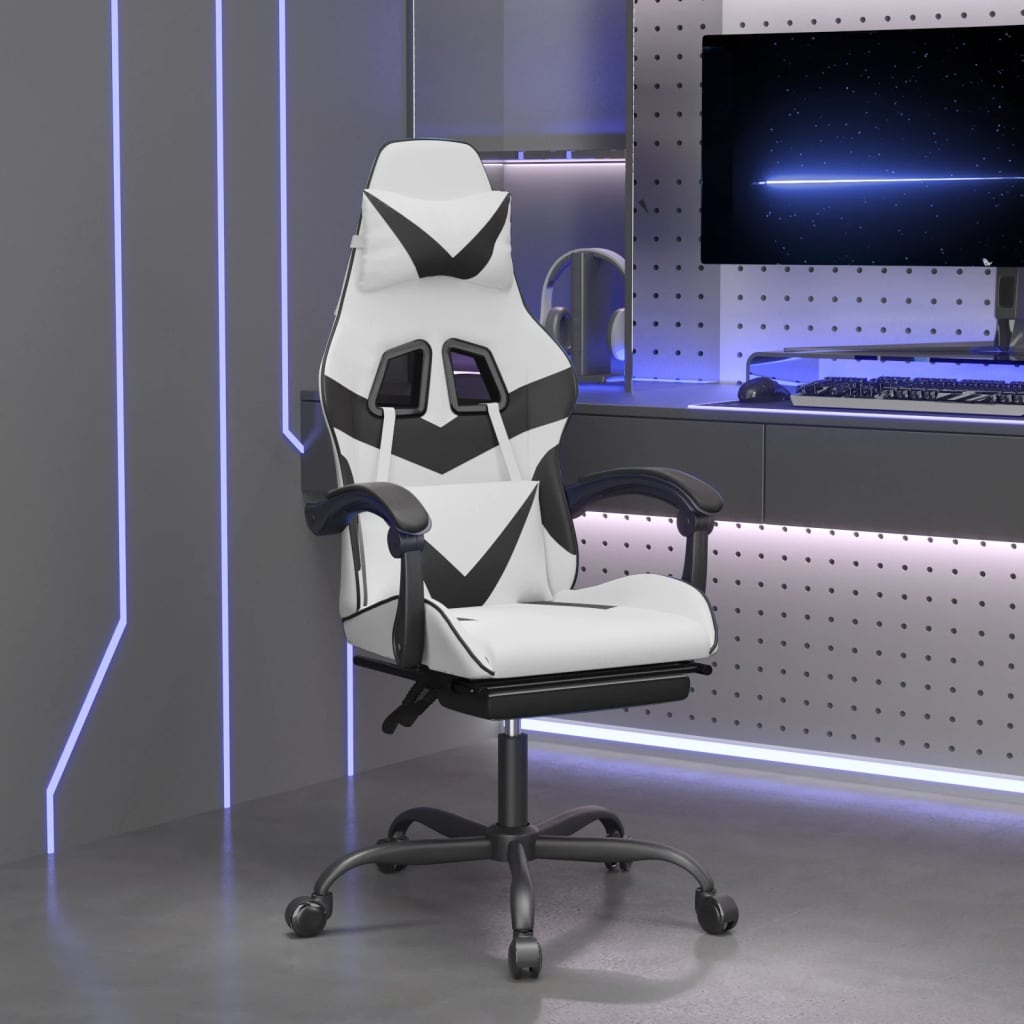 Gaming Chair with Footrest White and Black Faux Leather