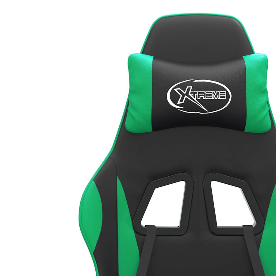 Gaming Chair with Footrest Black and Green Faux Leather