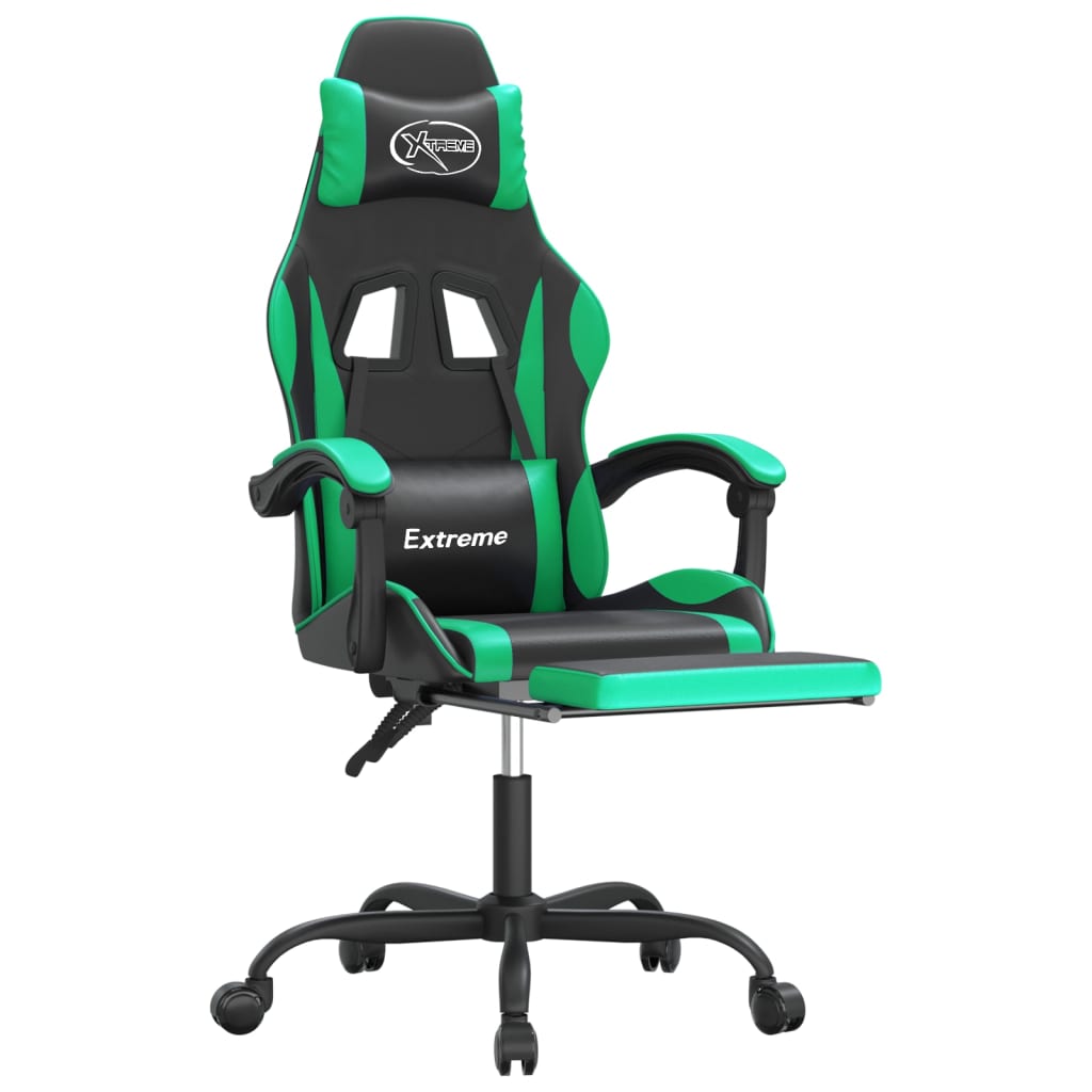 Gaming Chair with Footrest Black and Green Faux Leather