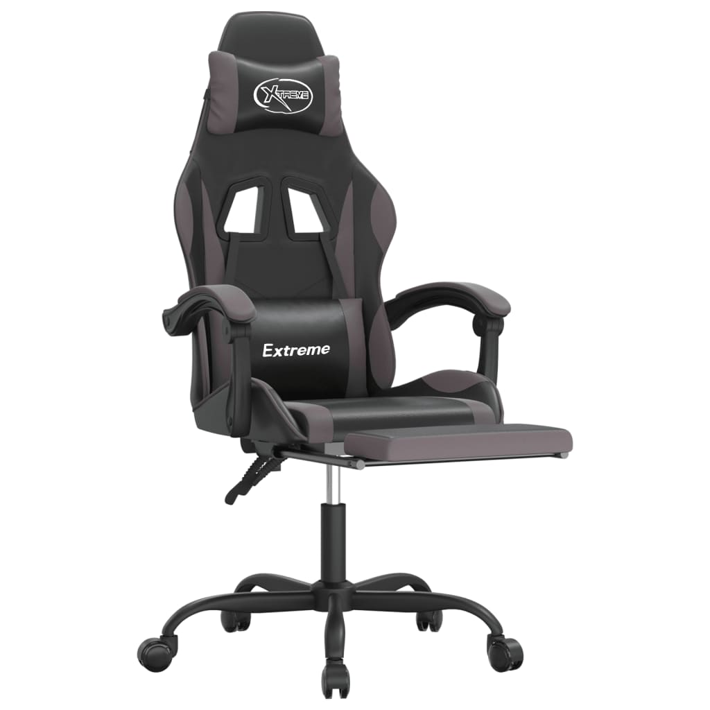 Gaming Chair with Footrest Black and Grey Faux Leather