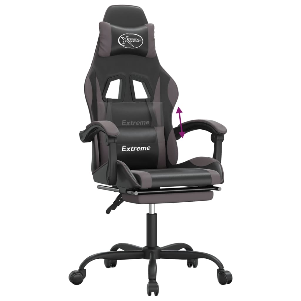 Gaming Chair with Footrest Black and Grey Faux Leather