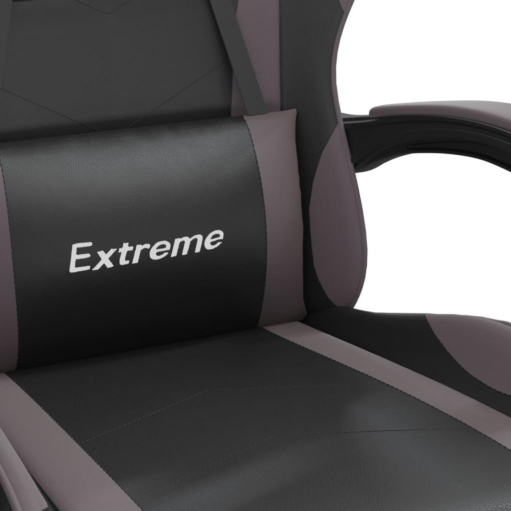 Gaming Chair with Footrest Black and Grey Faux Leather