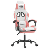Gaming Chair with Footrest White and Pink Faux Leather