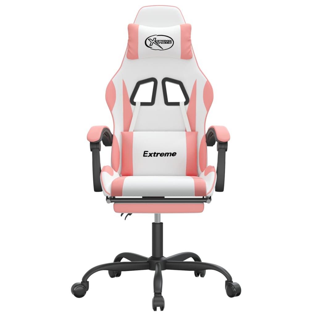 Gaming Chair with Footrest White and Pink Faux Leather