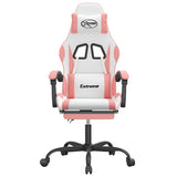 Gaming Chair with Footrest White and Pink Faux Leather