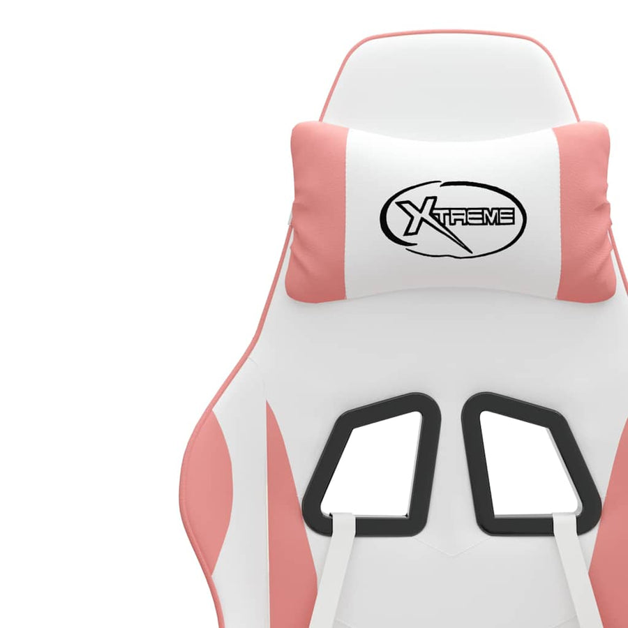 Gaming Chair with Footrest White and Pink Faux Leather