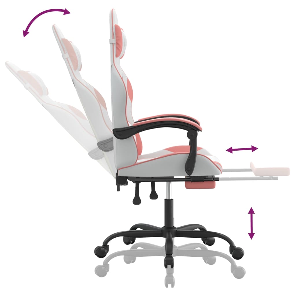 Gaming Chair with Footrest White and Pink Faux Leather