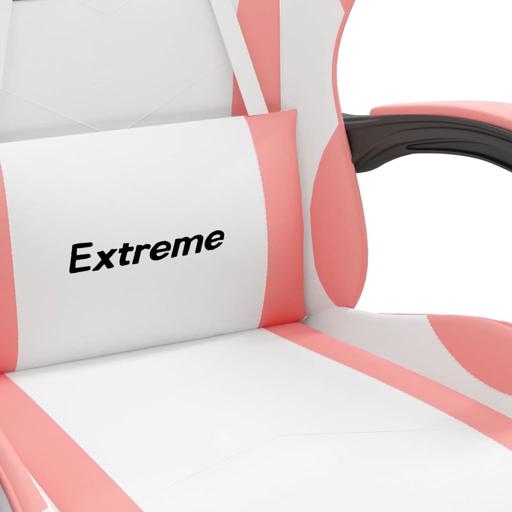 Gaming Chair with Footrest White and Pink Faux Leather