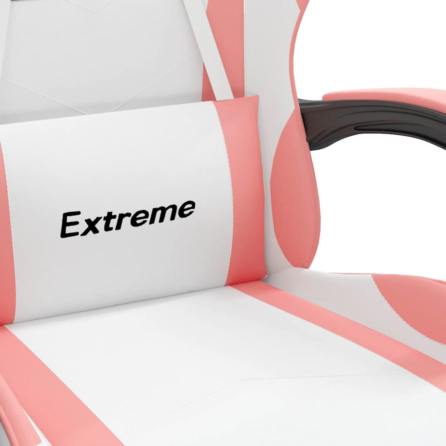 Gaming Chair with Footrest White and Pink Faux Leather