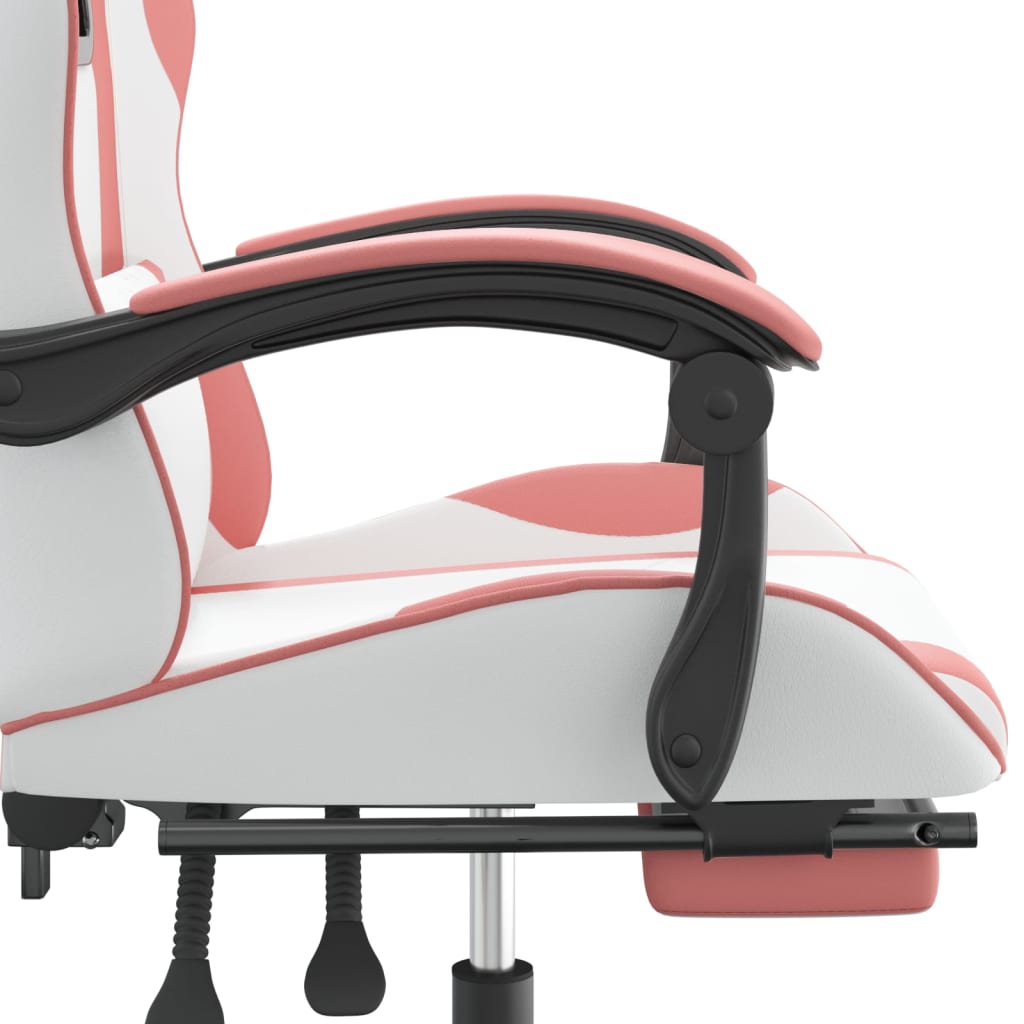 Gaming Chair with Footrest White and Pink Faux Leather