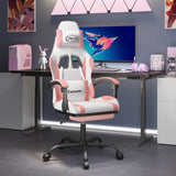 Gaming Chair with Footrest White and Pink Faux Leather