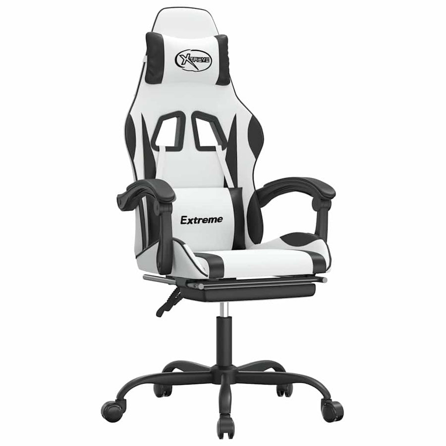 Gaming Chair with Footrest White and Black Faux Leather