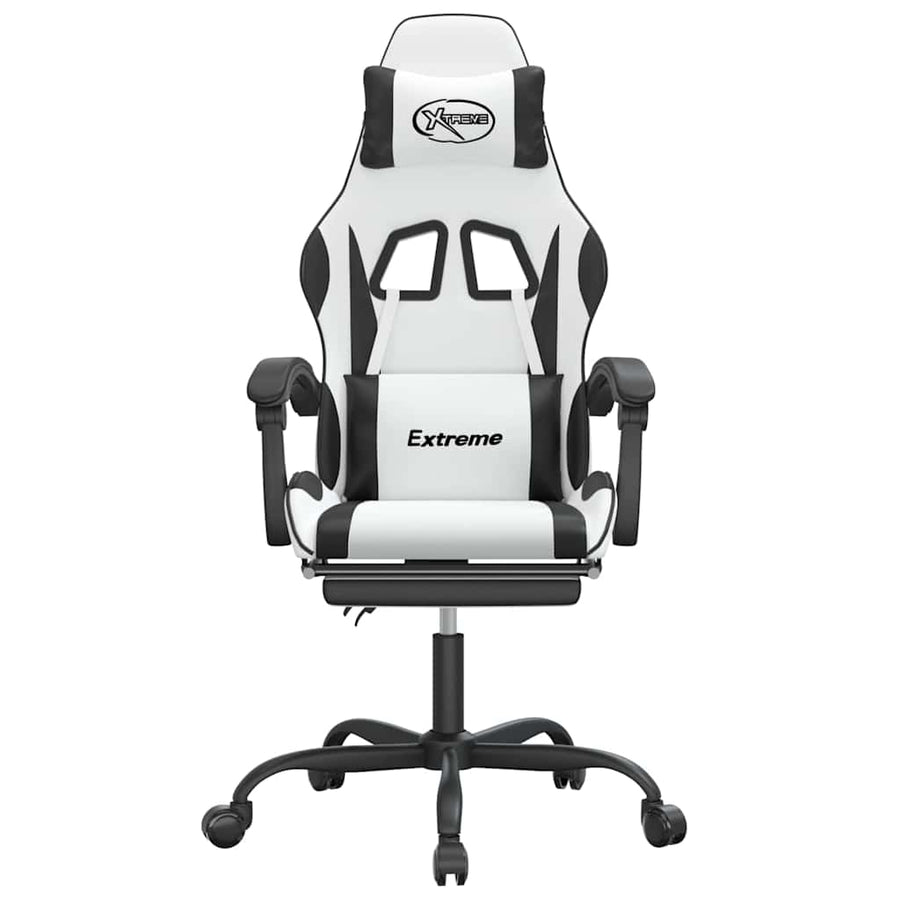 Gaming Chair with Footrest White and Black Faux Leather