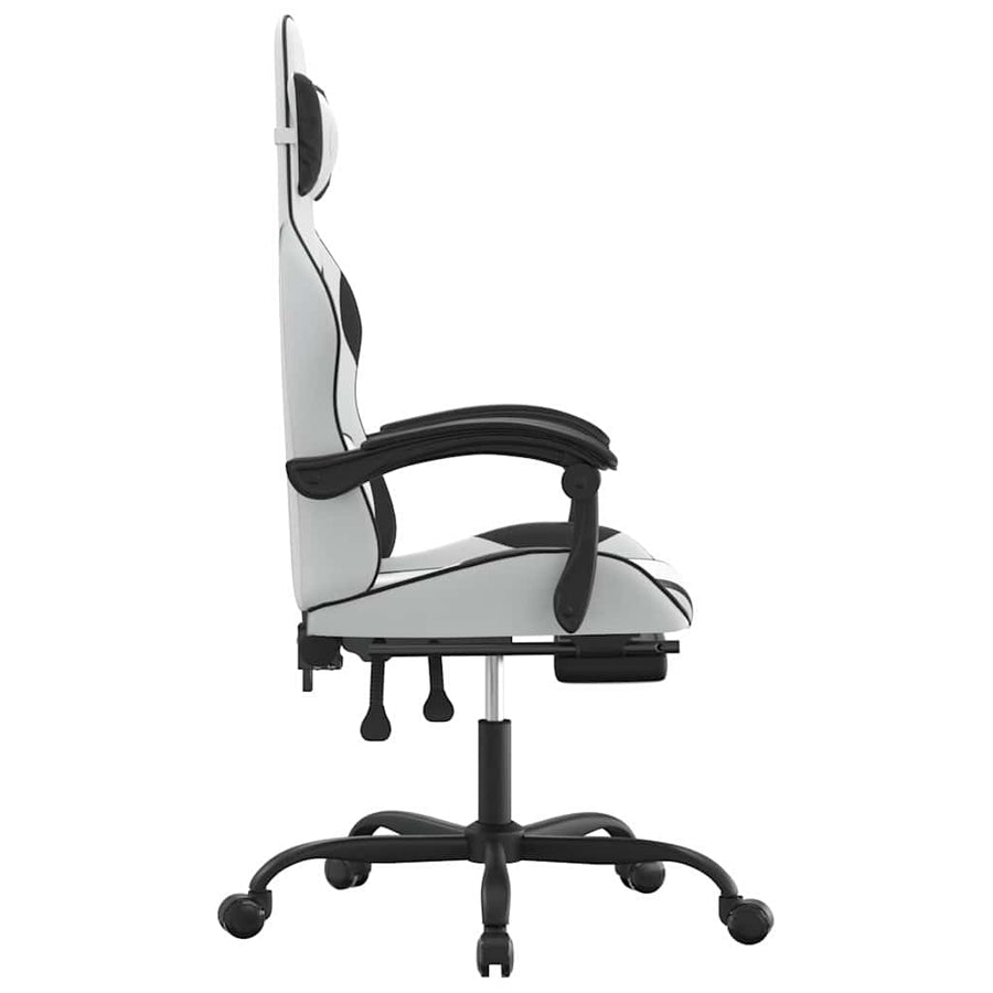 Gaming Chair with Footrest White and Black Faux Leather