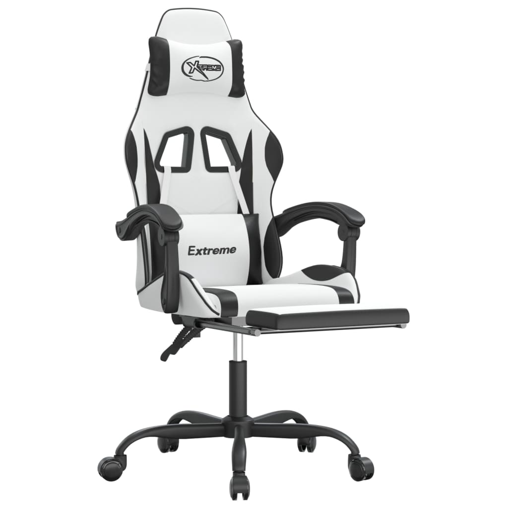 Gaming Chair with Footrest White and Black Faux Leather