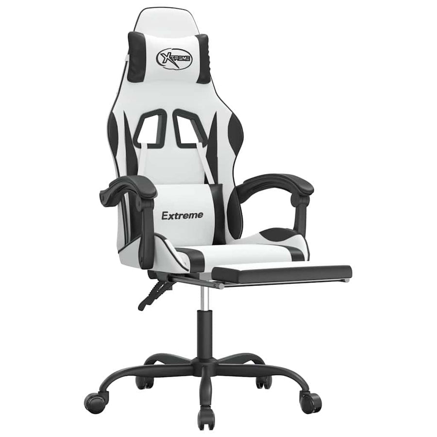 Gaming Chair with Footrest White and Black Faux Leather