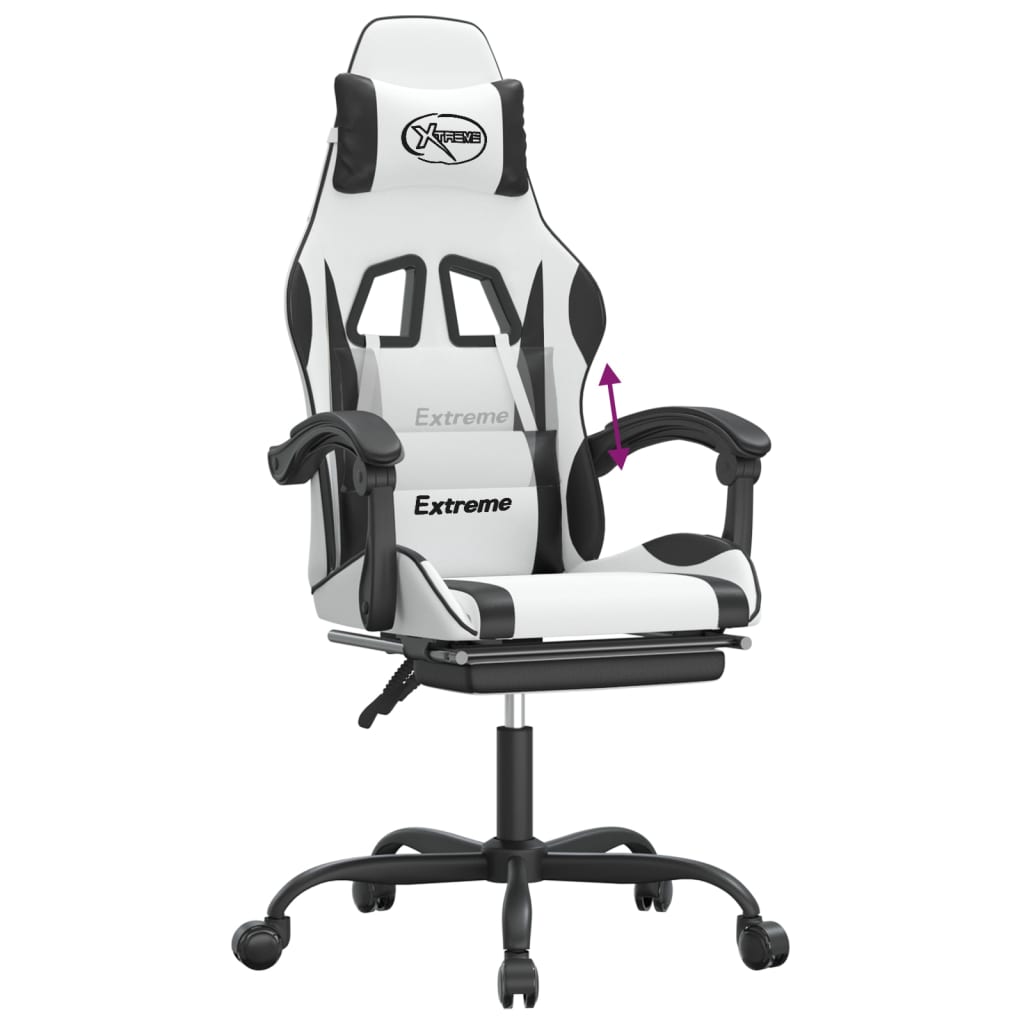 Gaming Chair with Footrest White and Black Faux Leather