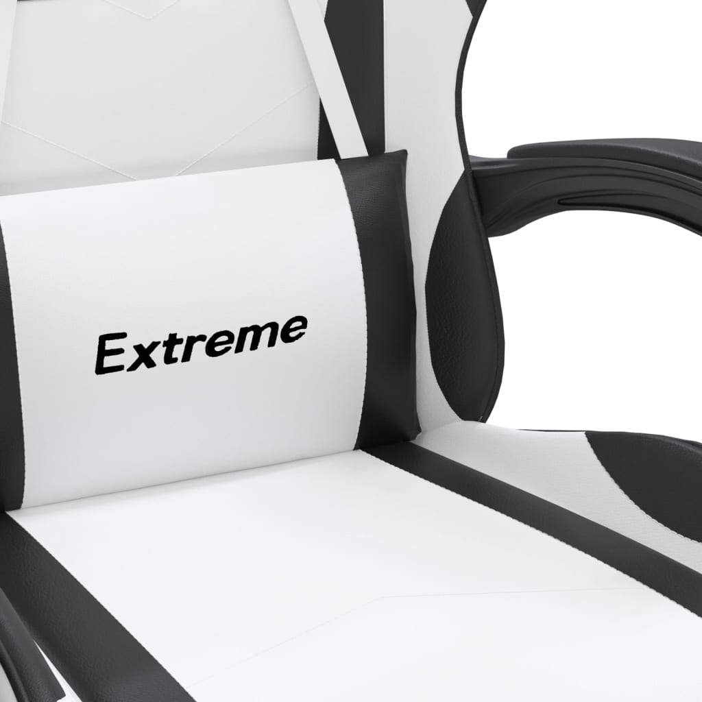 Gaming Chair with Footrest White and Black Faux Leather