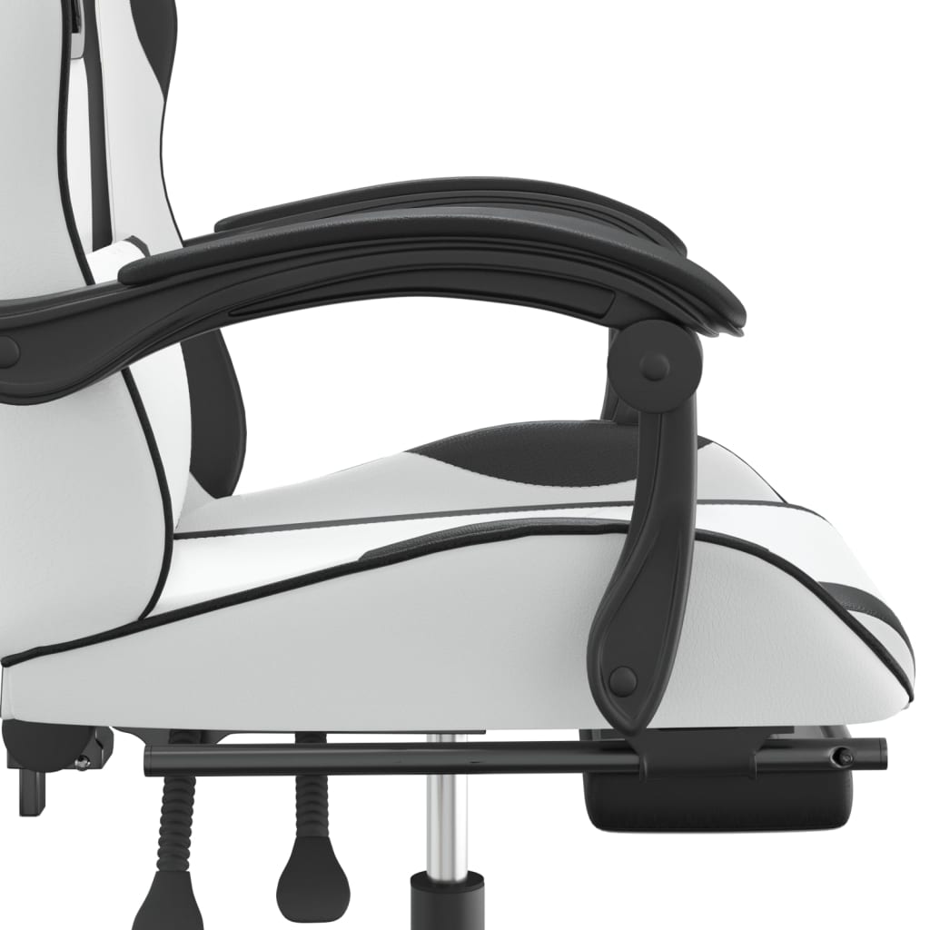 Gaming Chair with Footrest White and Black Faux Leather