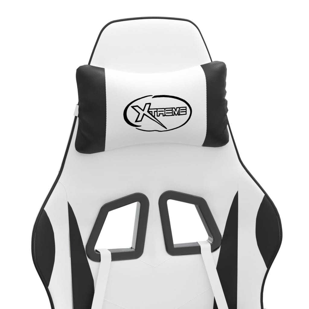 Gaming Chair with Footrest White and Black Faux Leather